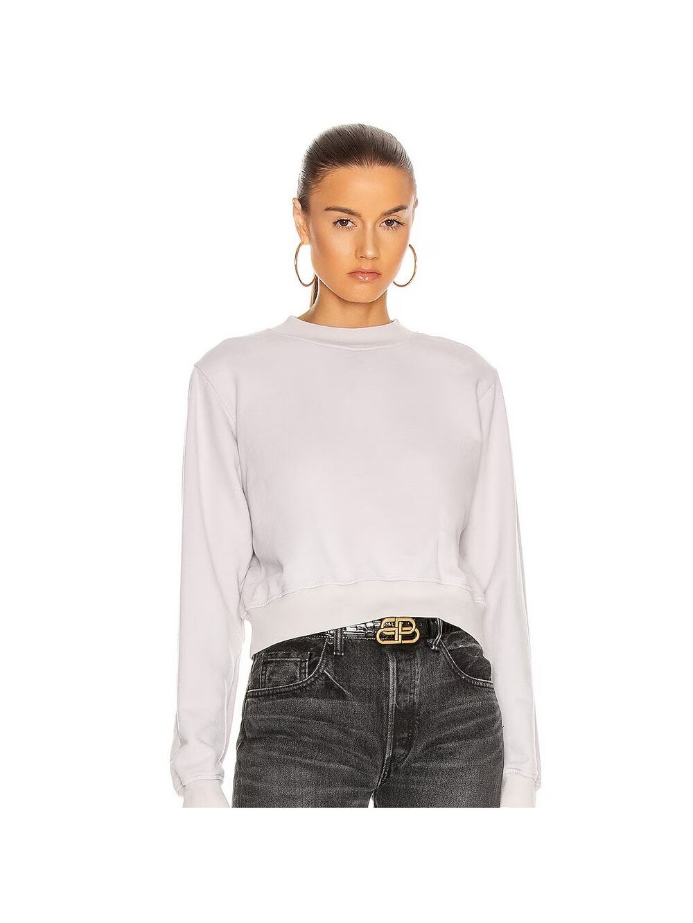 Cotton Citizen Milan Crew Neck Sweatshirt Small White Stone Cropped Long Sleeve